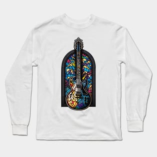 Vintage Stained Glass Guitar Gifts Guitarist Concert Guitar Long Sleeve T-Shirt